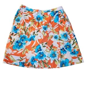 Susan Graver Vibrant Floral A-Line Skort - Orange & Blue Sz XXS